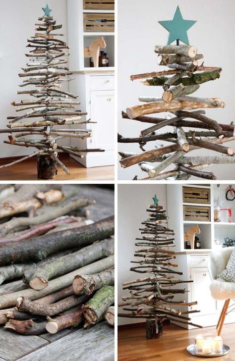 How to decorate a small living room for Christmas - DIY Wooden Branches Christmas Tree #smallspaces #tinyhouseliving #smallspaceliving #alternativechristmastree #christmastreedecorideas #easyDIYdecor #hygge #scandinaviandecor Creative Small Christmas Trees, Christmas Trees Made From Tree Branches, Wood Branch Christmas Tree, Tree Branch Christmas Tree Diy, Christmas Decor Branches, Stick Christmas Tree Branches, Hygge Christmas Tree, How To Make A Christmas Tree, Christmas Tree Wood Crafts