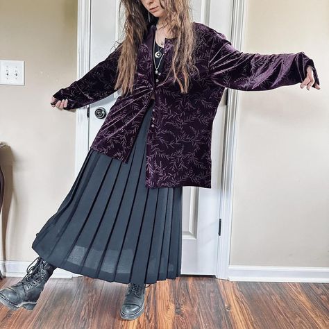 vintage purple velvet whimsigoth cardigan 

90s Sag... - Depop Purple Whimsigoth Outfit, Purple Cardigan Outfits, Whimsigoth Cardigan, Whimsigoth Clothes, Velvet Whimsigoth, Whimsigoth Outfits, Funky Fits, Velvet Outfits, Purple Clothes