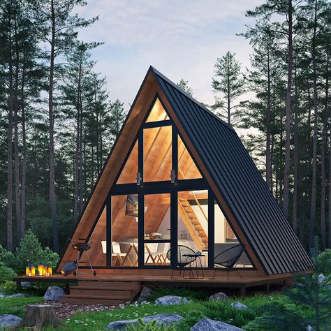 Design Case Mici, A Frame Cabin Plans, Triangle House, Wooden House Design, Design Hacks, A Frame House Plans, Frame Cabin, Desain Lanskap, Weekend House