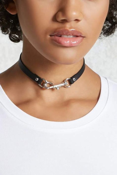 Forever 21 Faux Leather Bolt Snap Choker Leather Choker Diy, Leather Choker Collars, Diy Choker, Handmade Leather Jewelry, Goth Choker, Leather Choker Necklace, Leather Harness, Leather Chokers, Leather Bracelets