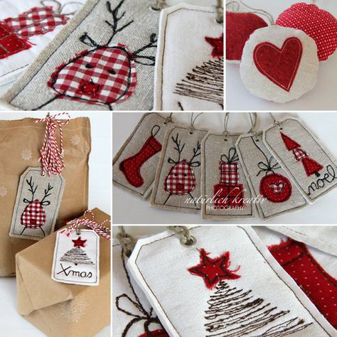 Fabric Tags Simple Holiday Gifts, Diy Jul, Free Motion Embroidery, Navidad Diy, Holiday Gift Tags, Christmas Makes, Christmas Sewing, Noel Christmas, Christmas Love