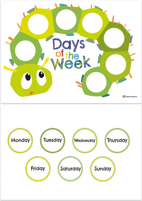 English Printables Worksheets, First Day Of School Art Projects 1st Grade, Kg Teacher, English Lessons For Preschoolers, Days Of The Week Caterpillar, Montessori Days Of The Week, Esl Arts And Crafts, Learning Days Of The Week Preschool, English Day Ideas Activities