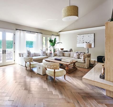 Chevron and Herringbone Hardwood Floors Wood Floor Patterns, Blonde Flooring, Herringbone Hardwood Floors, Wood Floor Pattern, Wide Plank Floors, Wide Plank Hardwood Floors, Wood Parquet Flooring, Modern Rustic Living Room, White Oak Hardwood Floors