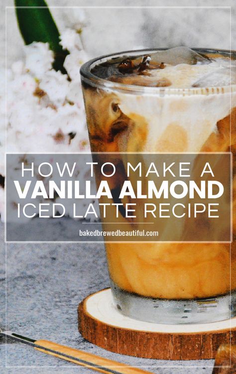 You can’t have just one of these almond-essence lattes — they’re oddly addicting and you can make this recipe in 5 minutes or less! almond flavor coffee | almond coffee drink | iced coffee recipe | amaretto coffee | amaretto coffee drinks | vanilla almond iced coffee | easy iced latte | easy iced latte recipe | easy iced latte at home | iced latte aesthetic | iced latte at home | iced latte recipe homemade | amaretto drinks | amaretto | amaretto recipes | amaretto coffee #almond #icedcoffee Iced Coffee Easy, Iced Latte Aesthetic, Chocolate Coffee Recipes, Homemade Iced Coffee Recipe, Amaretto Drinks, Espresso Drink Recipes, Iced Latte Recipe, Homemade Coffee Drinks, Nespresso Recipes