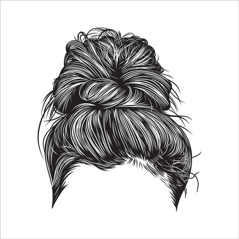 Two Buns Hairstyle, Man Bun Hairstyles, Vector Line Art, Hair Vector, Hair Clipart, Hair Illustration, Line Art Illustration, Drawing Heads, Hair Sketch