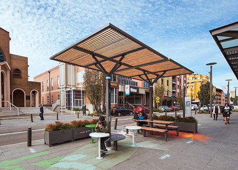 Urban Pavilion Public Spaces, Pergola Trellis, Covered Walkways, Landscape Furniture, Urban Heat Island, Covered Walkway, Wooden Shades, Retro Living Rooms, Public Seating