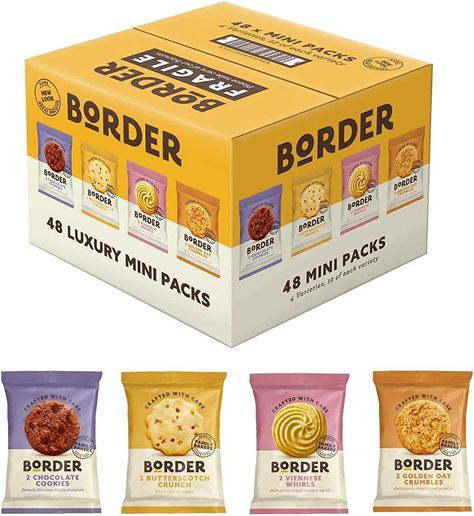 Border Biscuits 48 Packs, Mini Multipacks Biscuits Box, 4 Flavour Variety Luxury Biscuits, 2 per pack, Individually Wrapped Biscuits, Bulk Biscuits and Cookies, Biscuits Gift Set : Amazon.co.uk: Grocery Viennese Whirls, Crunch Chocolate, Border Biscuits, Biscuits Packaging, Cookie Crunch, Chocolate Chip Brownies, Biscuits Cookies, Oat Crumble, Buttery Biscuits