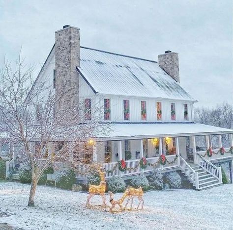 Ashley White, Stone Chimney, Gorgeous Houses, White Farmhouse, Wrap Around Porch, Farmhouse Exterior, The Porch, Farmhouse Style House, Farmhouse Plans