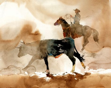 Cowboy Landscape, Horse Watercolor Painting, Watercolor Horse Painting, Horse Watercolor, Illustration Pop Art, Cowboy Artists, Painting Horse, Western Artwork, Wilde Westen