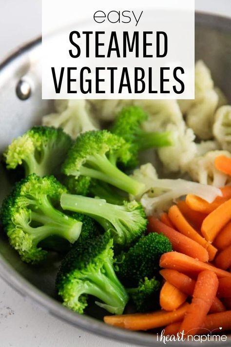 Get tender, crispy steamed vegetables on your plate quickly and easily with one of these 3 foolproof methods. Toss with a little butter, garlic, and lemon pepper for a flavorful side dish in minutes! #steamedvegetables #vegetables #veggies #steamed #steamer #healthy #healthyrecipes #sides #sidedish #healthysides #recipes #iheartnaptime Steamed Veggies Recipe, Steam Vegetables Recipes, Vegetable Lunch, Buttered Vegetables, Healthy Vegetable Recipes, Steam Recipes, I Heart Naptime, Daniel Fast, Steamed Vegetables