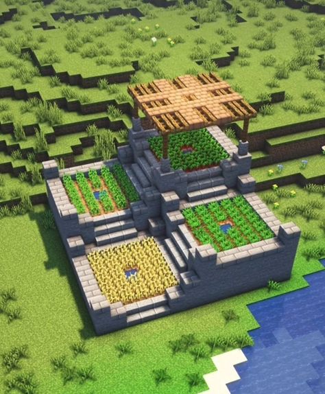 Mincraft Idea Farms, Stone Farm Minecraft, Minecraft Stone Builds, Cute Minecraft Bedrooms No Mods, Stone Minecraft House, Minecraft Crops Ideas, Farm Design Minecraft, Minecraft Stone House, Farm Ideas Minecraft