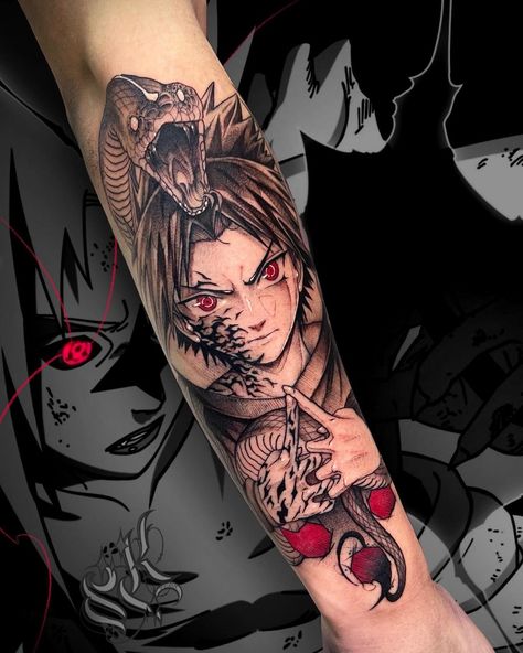 Sasuke Snake, Sasuke Uchiha Tattoo, Snake Sleeve, Amsterdam Tattoo, Tattoo Anime, Manga Tattoo, Naruto Tattoo, Uchiha Sasuke, Anime Tattoos