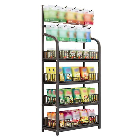 PRICES MAY VARY. 【Carbon Steel Multi-layer Display Stand】: Thickened carbon steel structure,water/rust proof, no color loss. Stable and not shaking. So this wire storage rack will be able to hang and display products. Single layer load capacity 15KG/33LB. 【10 Snack Hooks & Stable Base: There are 10 hooks, and on the hooks you can hang snacks and key chains. This rack needs to support your products with ease, so we’ve implemented a base that prevents shaking under pressure. 【Flooring Installation Concession Stand Organization, Snack Shelf, Retail Display Shelves, Snack Rack, Shelf For Kitchen, Snack Display, Supermarket Display, Snack Stand, Pantry Food