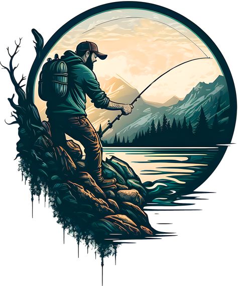 I invite you to buy my works in order to financially support my passion. Fishing Logo Design, Fishing Wallpaper, Fishing Illustration, Shen Long Tattoo, Fishing Logo, Fishing Design, Fishing Art, Fishing Box, Adventure Design