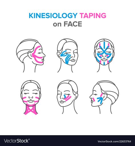 Kinesiology Face Taping, Kinesiology Taping For Face, Taping Face For Wrinkles, Face Tape For Wrinkles, Relaxation Illustration, Tape For Wrinkles, Physio Tape, K Tape, Face Lift Tape