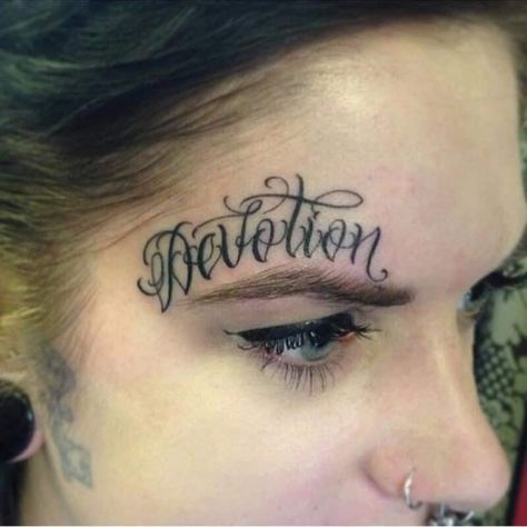 Script Face Tattoo, Small Cheek Tattoo, Over The Eyebrow Tattoo, Tattoo Above Eyebrow, Tattoo Over Eyebrow, Above Eyebrow Tattoo, Small Face Tattoos, Tattoo Font Styles, Eyebrow Tattoos