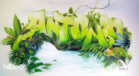 Fresque Graffiti ENFANT Jungle-WEB | Flickr - Photo Sharing! Jungle Mural, Graff Art, Jungle Wall, Jungle Art, Theme Nature, Nature's Bounty, Graffiti Wall Art, Samurai Art, Art Graffiti