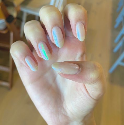 chrome holographic moonstone shimmery nails at home manicure cool blue and milky white glittery manicure inspiration ice nails korean trend aurora nails inspo Aurora Nails Korean, Ice Nails, Shimmery Nails, Nails Korean, At Home Manicure, Home Manicure, Aurora Nails, Manicure Inspiration, Korean Nails