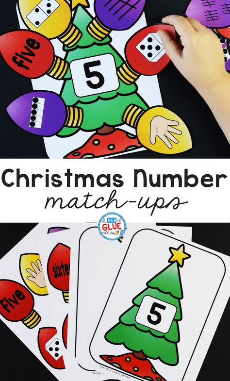 This Christmas Number Match-Up helps students to develop confidence in number sense so they build a strong foundation in math skills. #math #mathcenters Pencil Craft, December Kindergarten, Number Sense Kindergarten, Thumbprint Art, 2023 School, Pencil Crafts, Christmas Kindergarten, Basic Math Skills, Christmas Math