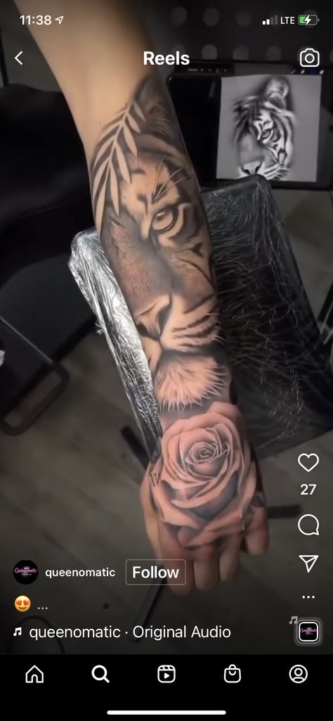 Lion Forearm Tattoo For Men, Animal Forearm Tattoo, Realism Tattoo Sleeve Women, Realism Tattoo Sleeve, Leg Sleeve Tattoos, Delicate Tattoos For Women, Leg Tattoo Ideas, Tiger Tattoo Sleeve, Half Sleeve Tattoos Forearm