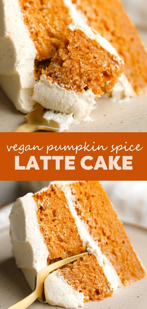 Vegan Sweet Potato Dessert, Vegan Thanksgiving Desserts, Pumpkin Spice Latte Cake, Vegan Pumpkin Spice Latte, Espresso Buttercream, Latte Cake, Vegan Pumpkin Cookies, Nora Cooks, Spiced Cake