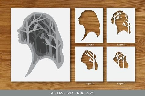 Paper Cut Art Templates, Cricut Mandala, Layer Art, Math Drawing, Man Silhouette, Paper Carving, Idee Cricut, Paper Cutout Art, 3d Paper Art