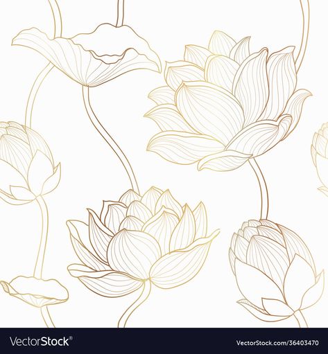 Motif Vector, Flower Vector Art, Line Flowers, Lotus Vector, Lotus Wallpaper, Lotus Flower Art, Lotus Painting, Seamless Wallpaper, Lotus Print