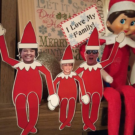 Go Elf yourself! I can’t remember where I saw this idea, but I love it! I found scout elf clipart and just replaced the elf faces with our faces. Then I cut out the resulting paper dolls and … Elf Faces, Elf Stuff, Elf Idea, Elf Clipart, Elf Face, Elf Yourself, Awesome Elf On The Shelf Ideas, Elf Props, Elf Antics