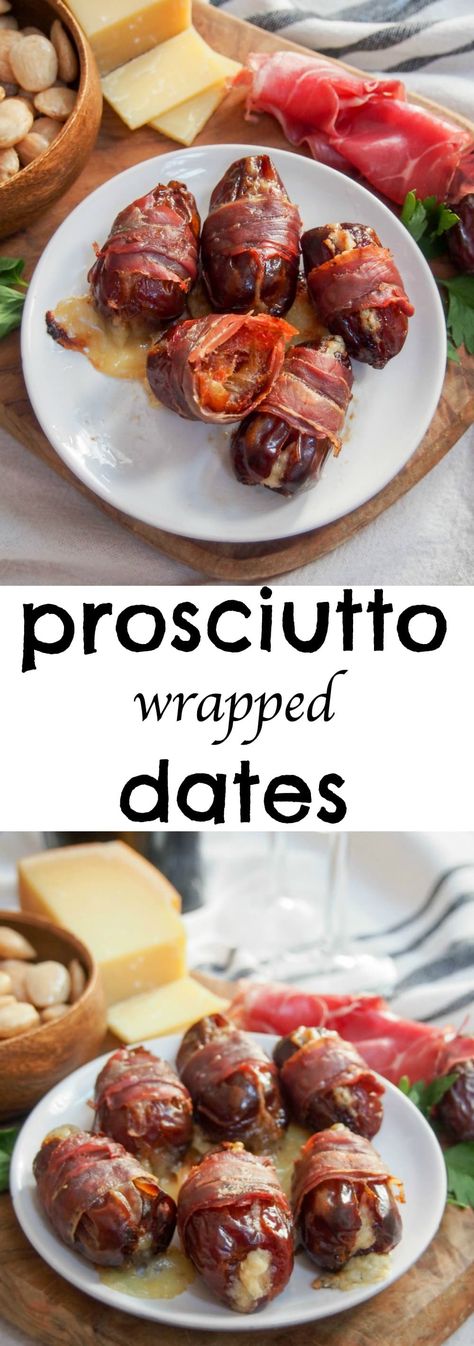 Prosciutto Wrapped Dates, Prosciutto Appetizer, Dates Stuffed, Wrapped Dates, Easter Food Appetizers, Prosciutto Wrapped, Date Recipes, Appetizers Recipes, Sweet Food