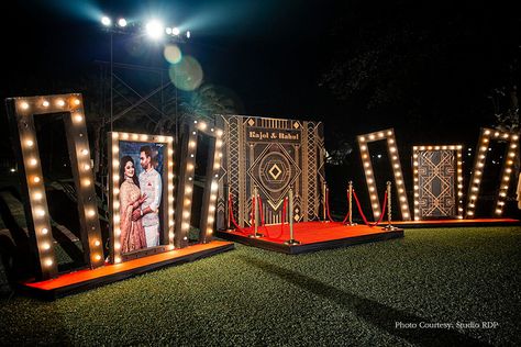 Bride In White Lehenga, Gujarati Bride, Sangeet Decor, Goa Wedding, Cocktail Decoration, Harlem Nights, Bollywood Theme, Glamorous Decor, White Lehenga