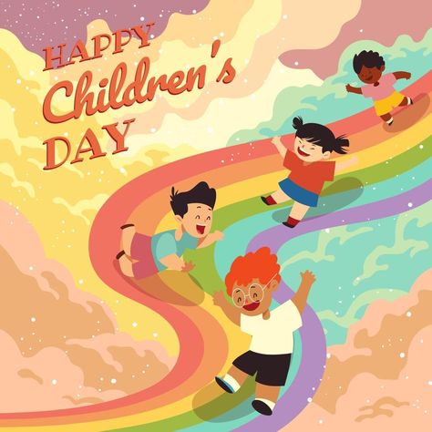 Happy Children Day Concept Children's Day Illustration Art, Children Day Design, Happy Children's Day Ideas, Children Day Poster Design, Childrens Day Poster, Happy Childrens Day Poster, Childrens Day Poster Design, Childrens Day Illustration, Children's Day Poster