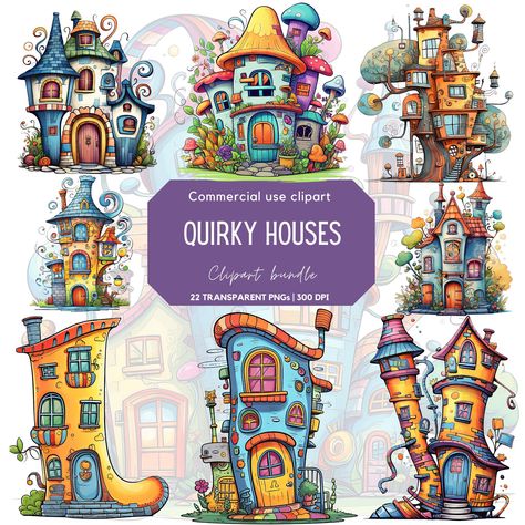 Quirky House, House Png, House Clipart, Colored Pencil Tutorial, Png Graphics, Whimsical Illustration, Paper Ephemera, Whimsical Art, Watercolor Clipart