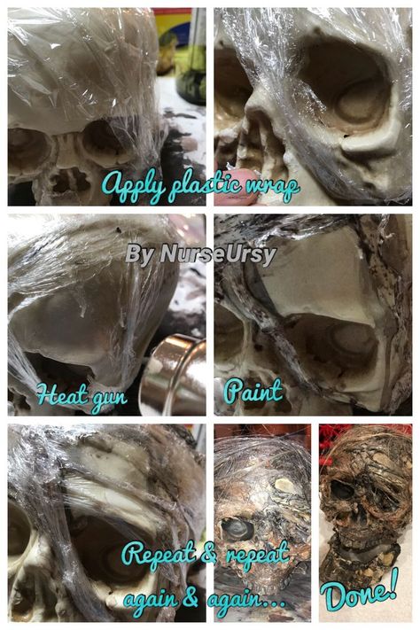 Zombie Apocalypse Props, How To Make A Plastic Skeleton Look Real, Diy Skull Painting, Diy Halloween Skull Decorations, Scary Diy Halloween Decorations, Horror Diy, Diy Halloween Props, Entrada Halloween, Creepy Halloween Decor