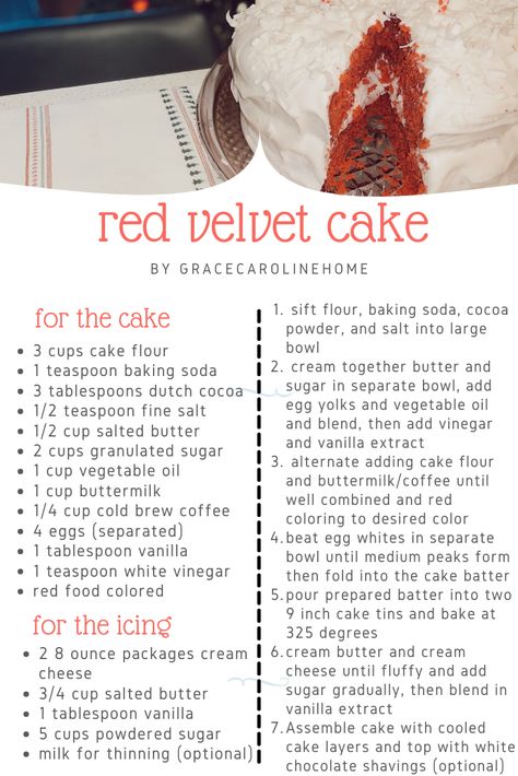 this is my rich red velvet cake recipe and it's rich, tangy, moist, sweet, and delicious! it is pretty easy to bake and assemble, however, there are a lot of steps and the prep time takes a bit longer than your typical cake, but the results are worth it! 9 X 13 Red Velvet Cake, How To Make Velvet Cake, Homemade Red Velvet Cake Recipe, Moist Red Velvet Cake Recipe, Real Red Velvet Cake Recipe, Red Velvet Cake Ingredients, Cake Ingredients List, Red Velvet Layer Cake, Red Velvet Cake Recipe Easy