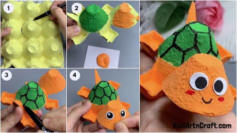 DIY Egg Carton Turtle Craft For Kids Egg Carton Turtle Craft, Diy Egg Carton, Recycled Crafts For Kids, Craft For Kids Easy, Easy Recycled Crafts, Turtle Craft, Soda Can Crafts, Recycle Crafts Diy, Easy Toddler Crafts