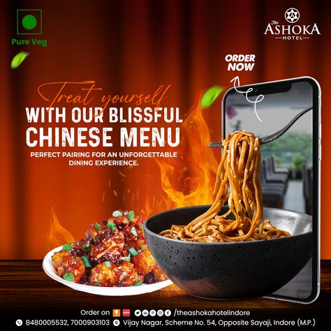 Calling all foodies! Our hotel restaurant serves up the most delectable Chinese dishes in town. Come and indulge in the rich flavors and exotic spices.🍛🍴 Contact us : Mobile : 8480005532, 7000903103 Address : Vijay Nagar, Scheme No. 54, Opposite Sayaji, Indore MP #ashokahotelindore #indorerestaurant #indore #cleanestcity #pureveg #indoremasala #indoreblogger #indorevlogger #SizzlingDelight #ChineseCuisine #bestrestaurantinindore #ashokarestaurant #VegetarianDelight #PureVegetarian Restaurant Creative Post, Chinese Food Delivery, Chinese Menu, Restaurant Ad, Veg Restaurant, Food Videography, Restaurant Poster, Food Template, Food Graphic Design