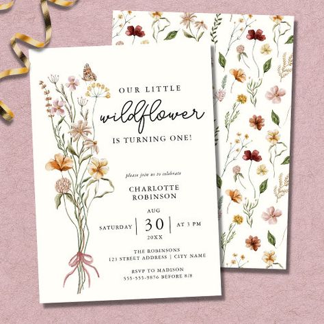 $2.92 | Wildflower Boho Garden Floral First Birthday | Popular 1st Birthday Invitations | wildflower, floral, garden, boho, elegant, flowers, rustic, 1st birthday, first birthday, summer First Birthday Summer, Wildflower Birthday Party, Floral First Birthday, Elegant Birthday Invitations, Summer Birthday Invitations, Garden Boho, Summer Invitation, Floral Birthday Invitations, Boho Invitations