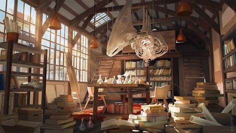 ArtStation - laboratory, Olga Orlova Concept Art Building, Drawing Room Concept, Bohemian Style Inspiration, Interior Concept Art, Room Concept, Bg Design, Fantasy Rooms, Concept Ideas, Interior Concept