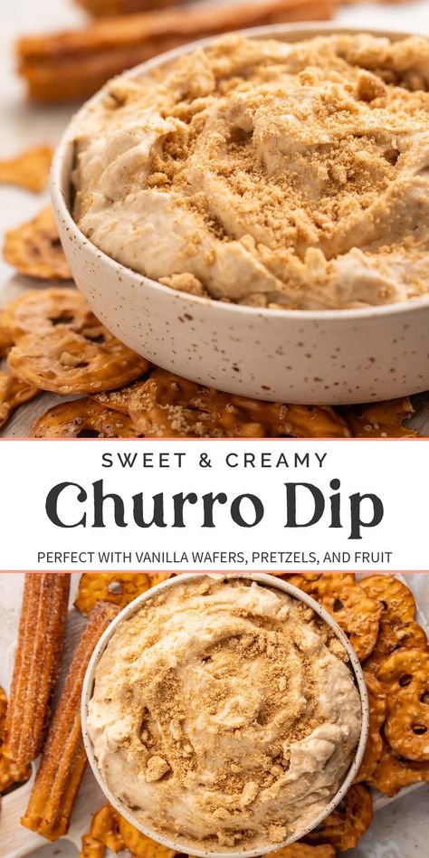 All the flavors of a churro in a sweet, creamy dip! Easy to make ahead and perfect with pretzels, graham crackers, cookies, or fruit, this fun dessert dip is a hit at every event. You can make it keto or gluten-free with a couple easy subs, too! Churro Dip, Sweet Dips Recipes, Dessert Dip Recipes, Dessert Dip, Jalapeno Popper Dip, Dip Easy, Fun Dessert, Sweet Dips, Taco Dip