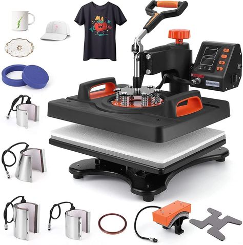 PRICES MAY VARY. 【12x15 inch Heat press machine】9 in 1 can be used for T-shirts, caps, ceramic plates, ceramic tiles, mugs, coasters, mouse pads, jigsaw puzzles, lettering, other misc. fabrics & materials. It can transfer colorful pictures and characters of sublimating and dissolved printing ink onto ceramics, glasses and textiles such as cotton, flax, chemical fiber, nylon, etc. Heat Press with bonus two teflon sheets, full protection for your clothes 【360° ROTATION &HYDRAULIC SPRING】 Full 360- Plates Diy, Mug Press, Epoxy Resin Wood, Heat Press Machine, Press Machine, Sublimation Mugs, Shirt Printing, Sublimation Paper, Thermal Insulation