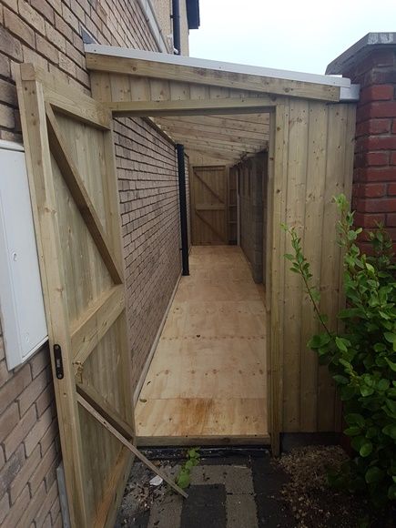 Lean To Shed Malahide | Side Passage Sheds | Mac Carpentry. Terrasse Med Tak, Lean To Roof, Backyard Storage Sheds, Diy Storage Shed, Lean To Shed, Backyard Storage, Garden Storage Shed, House Shed, Shed Plan