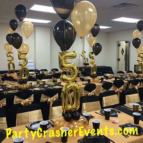 Image result for gold and black centerpiece ideas #50thbirthday #50th #birthday #centerpieces 50th Birthday Party Ideas For Men, Black And Gold Party Decorations, Black And Gold Party, Black Centerpieces, Birthday Decorations For Men, 50th Birthday Party Decorations, 50th Birthday Decorations, Gold Party Decorations, 50th Party