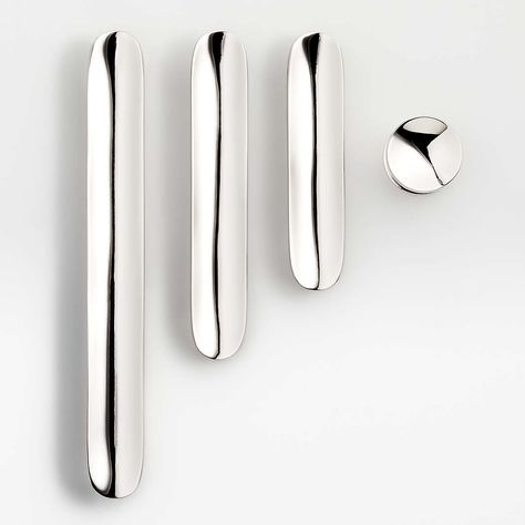 Modern Drawer Pulls & Cabinet Handles for Kitchen | Crate and Barrel Mid Century Modern Cabinet Pulls, Silver Kitchen Hardware, Polished Nickel Kitchen, Silver Cabinet Hardware, Chrome Cabinet Hardware, Modern Drawer Pulls, Crystal Hardware, Glass Drawer Pulls, Polished Nickel Hardware