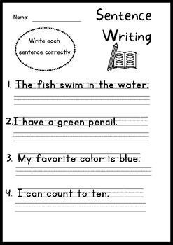 Help your child practice handwriting with these 10 simple sentences. Each sentence is written in a large, easy-to-read font, and there is a space below for kids to copy the Simple Sentences For Kids, Improve Handwriting Worksheets, Handwriting Practice Sentences, Sentence Writing Worksheets, Sentence Writing Practice, Simple Sentences Worksheet, 1st Grade Writing Worksheets, Writing Sentences Worksheets, Sentences Worksheet