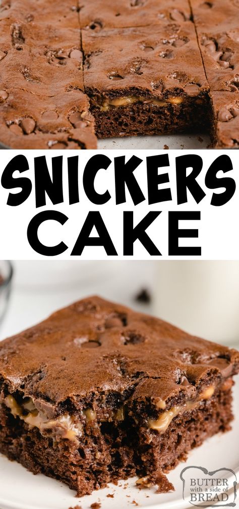 Snickers Cake, German Chocolate Cake Mix, Snickers Bar, Tasty Chocolate Cake, Unique Desserts, Delicious Cake Recipes, Chocolate Cake Mixes, Delicious Cake, Cake Mix Recipes