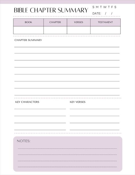 Printable Bible Study Template, Bible Chapter Summary Worksheet, Bible Study Journal, Faith Journal Bible Journal Template, Summary Worksheet, Bible Summary, Printable Bible Study, Bible Study Template, Bible Study Worksheet, Bible Journal Notebooks, Bible Journaling Printables, Learn The Bible