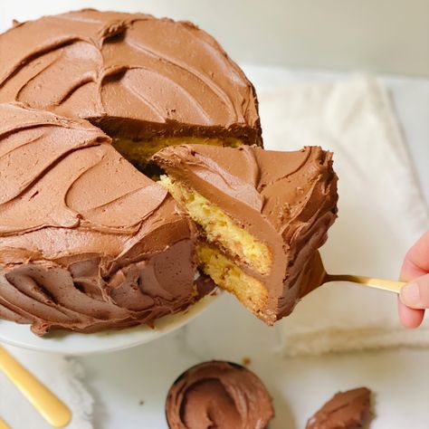 Easy Yellow Cake with Chocolate Fudge Frosting - Plum Street Collective Yellow Cake Chocolate Frosting, Best Chocolate Frosting Recipe, Best Frosting Recipe, Snack Cake Recipe, Chocolate Fudge Icing, Homemade Chocolate Frosting, Yellow Cake Recipe, Chocolate Fudge Frosting, Chocolate Frosting Recipes