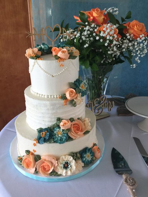 Burnt Orange And Dark Teal Wedding Cake, Dark Teal And Rust Wedding Cake, Teal And Cream Wedding, Dark Teal Wedding Cake, Teal And Rust Wedding Cake, Teal And Burnt Orange Wedding Cake, Dark Teal And Rust Orange Wedding Cake, Peach And Teal Wedding, Teal And Peach Wedding