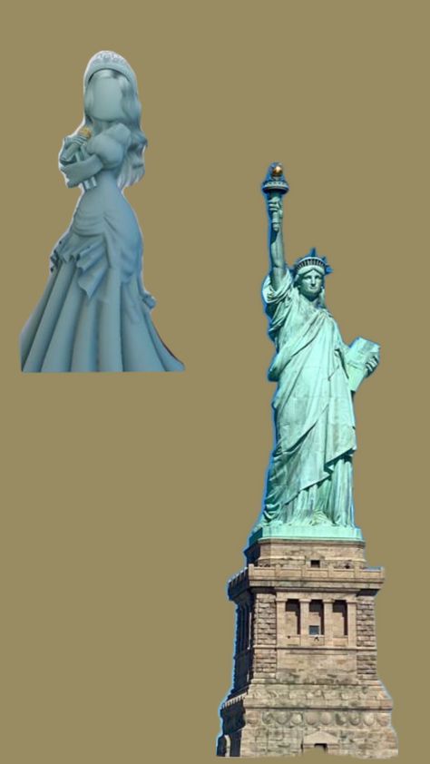 Statue of liberty |dti vs irl| credo to original creator Dti Theme Statue Of Liberty, Statues Dti Outfit, Dti Statues Outfits Ideas, Dti Outfits Statue, Statue Of Liberty Dress To Impress, Statue Dress To Impress, Statue Of Liberty Outfit, New York Statue, Dti Ideas