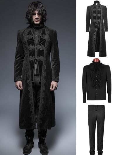 Black Gorgeous Vintage Style Gothic Suit for Men Gothic Wedding Suit, Gothic Outfits Men, Suit Reference, Gothic Suit, Vampire Wedding, Suits Black, Goth Guys, Gothic Men, Suits Men Business